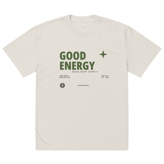 Oversized Faded T-Shirt – Good Energy flat lay front view