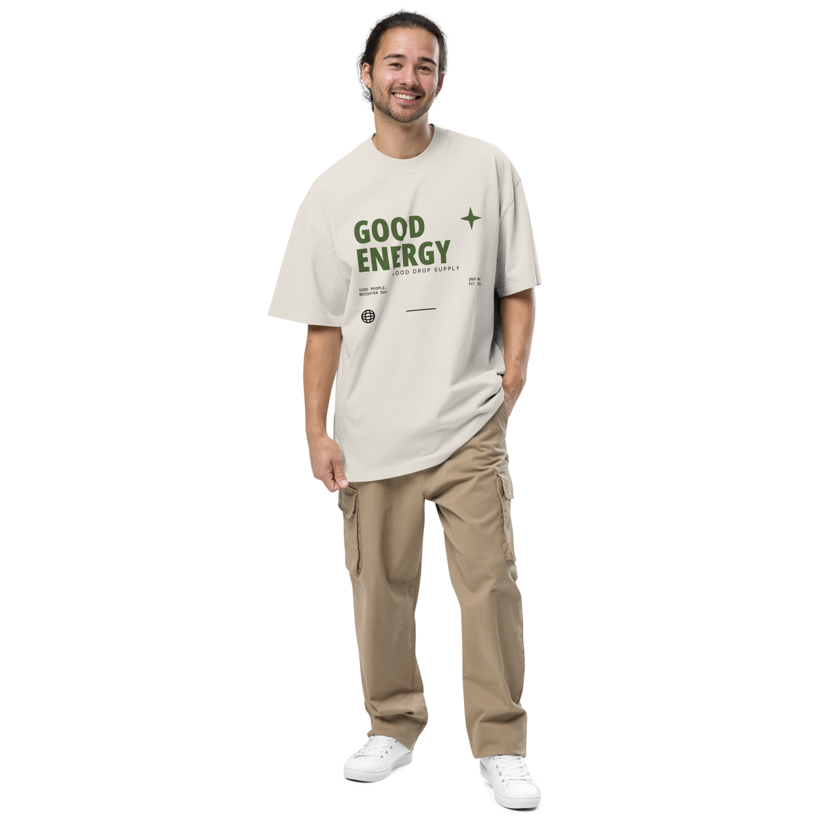 Oversized Faded T-Shirt – Good Energy front on model full length